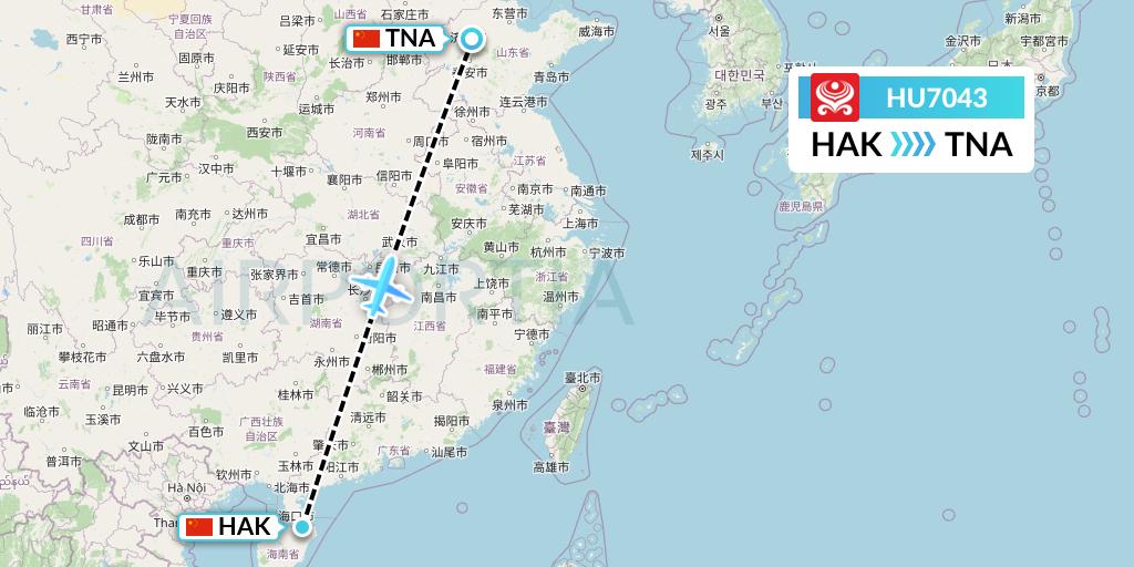 HU7043 Hainan Airlines Flight Map: Haikou to Jinan