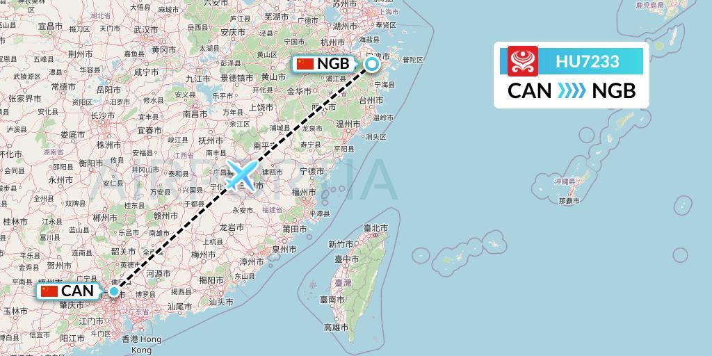 HU7233 Hainan Airlines Flight Map: Guangzhou to Ningbo