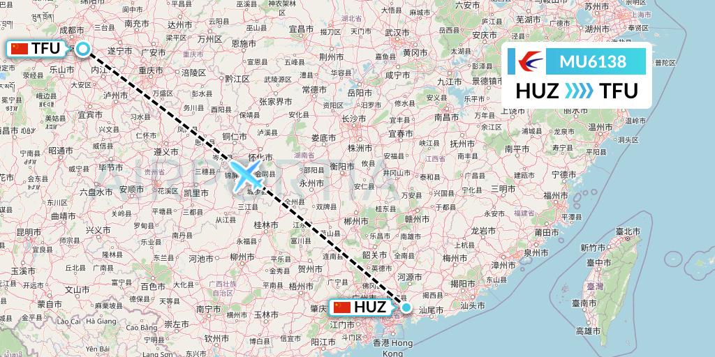 MU6138 China Eastern Airlines Flight Map: Huizhou to Chengdu
