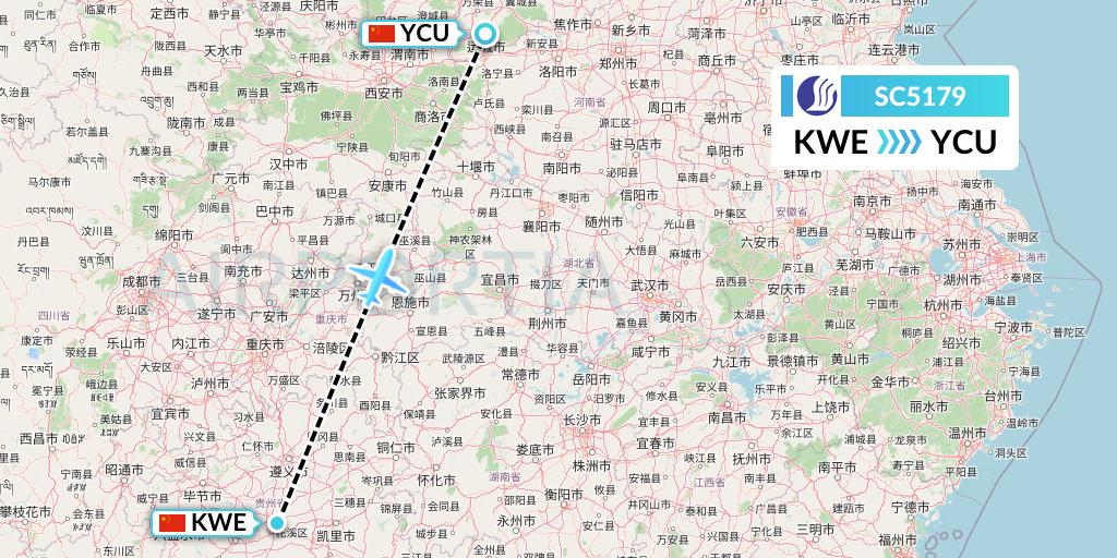 SC5179 Shandong Airlines Flight Map: Guiyang to Yuncheng