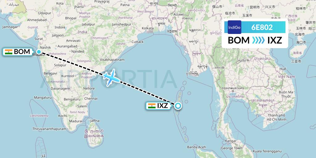 6E802 IndiGo Airlines Flight Map: Mumbai to Port Blair
