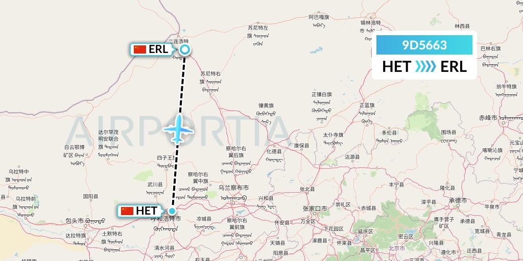 9D5663 Genghis Khan Airlines Flight Map: Hohhot to Erenhot