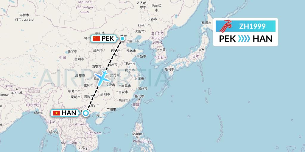 ZH1999 Shenzhen Airlines Flight Map: Beijing to Hanoi