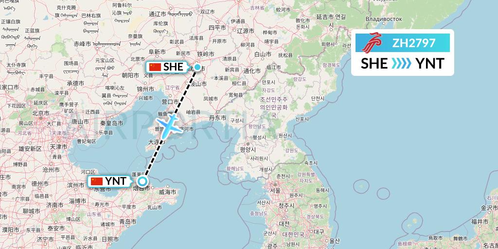 ZH2797 Shenzhen Airlines Flight Map: Shenyang to Yantai