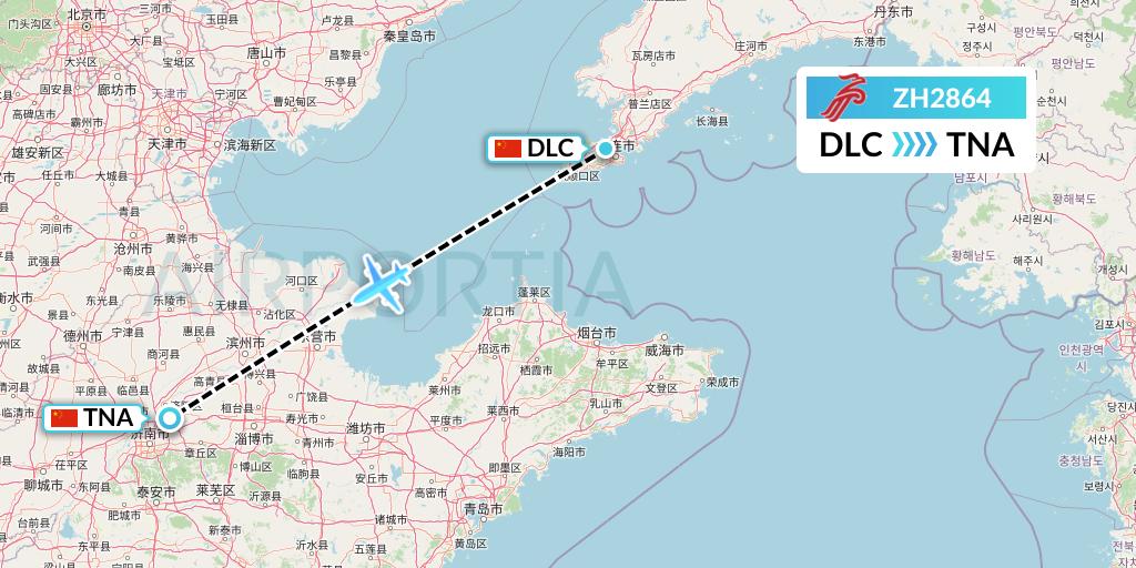 ZH2864 Shenzhen Airlines Flight Map: Dalian to Jinan