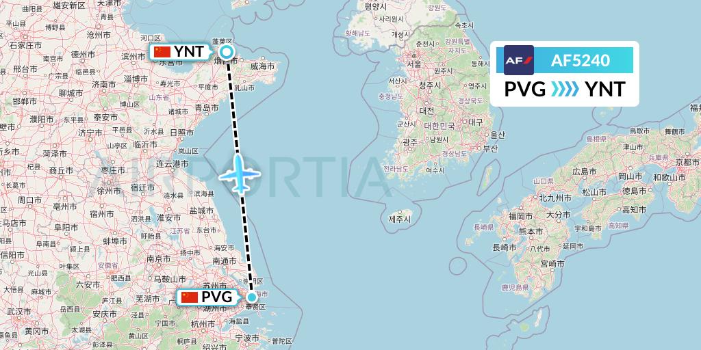 AF5240 Air France Flight Map: Shanghai to Yantai