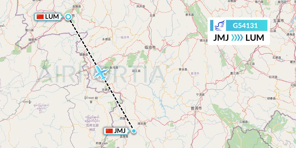 G54131 China Express Airlines Flight Map: Pu'er to Mangshi