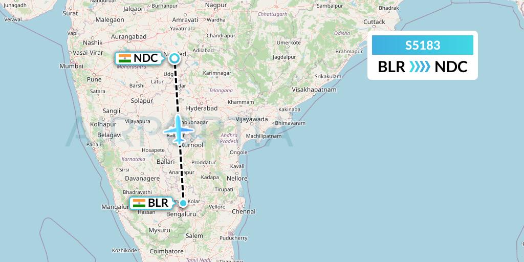 S5183 Star Air Flight Map: Bangalore to Nanded