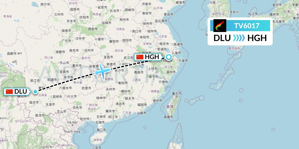 TV6017 Tibet Airlines Flight Map: Dali to Hangzhou