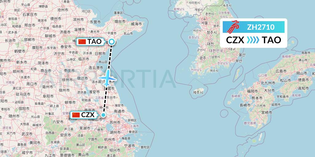 ZH2710 Shenzhen Airlines Flight Map: Changzhou to Qingdao