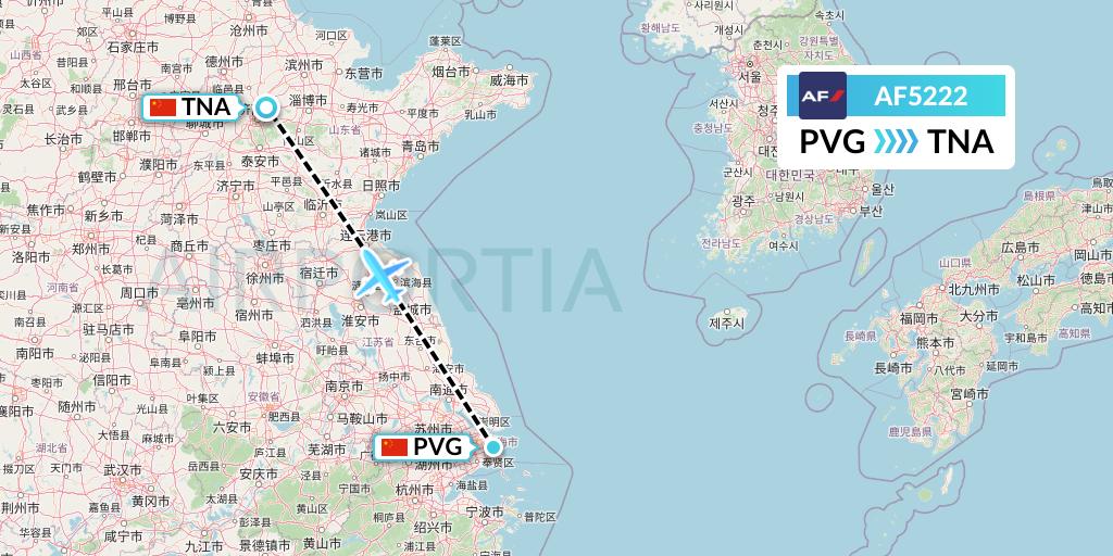 AF5222 Air France Flight Map: Shanghai to Jinan