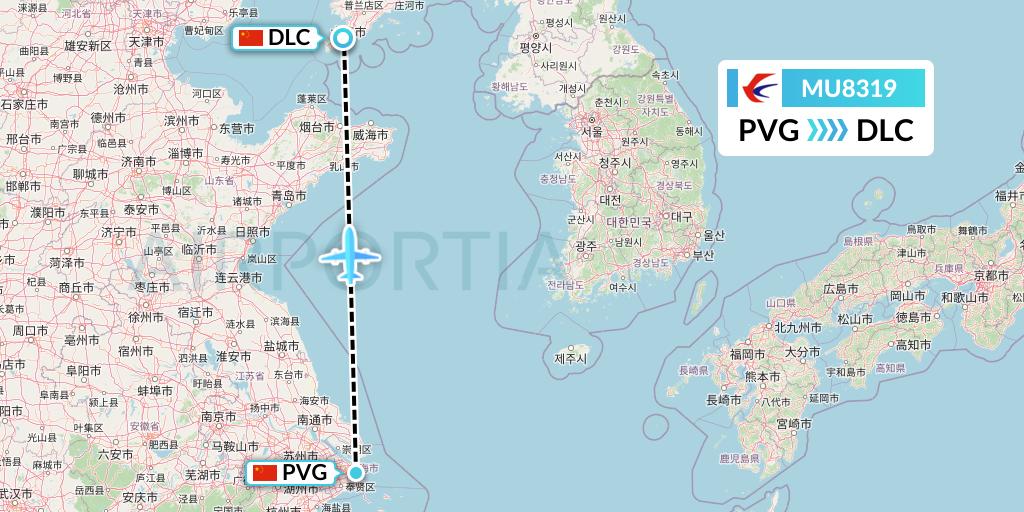 MU8319 China Eastern Airlines Flight Map: Shanghai to Dalian