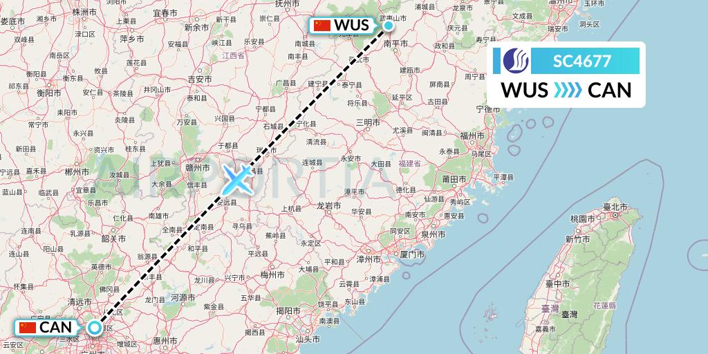 SC4677 Shandong Airlines Flight Map: Wuyishan to Guangzhou