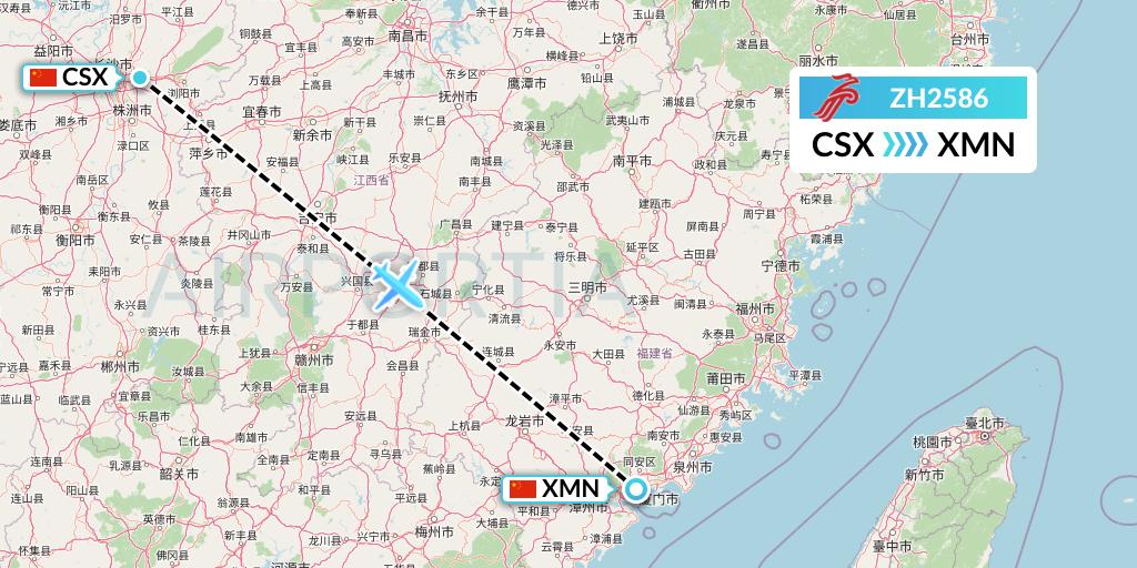 ZH2586 Shenzhen Airlines Flight Map: Changsha to Xiamen