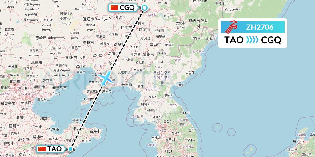 ZH2706 Shenzhen Airlines Flight Map: Qingdao to Changchun
