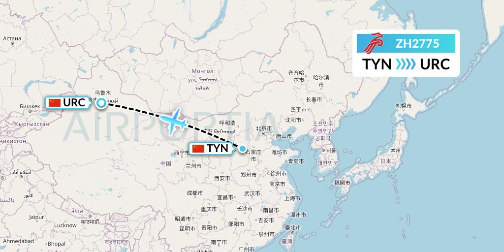 ZH2775 Shenzhen Airlines Flight Map: Taiyuan to Urumqi