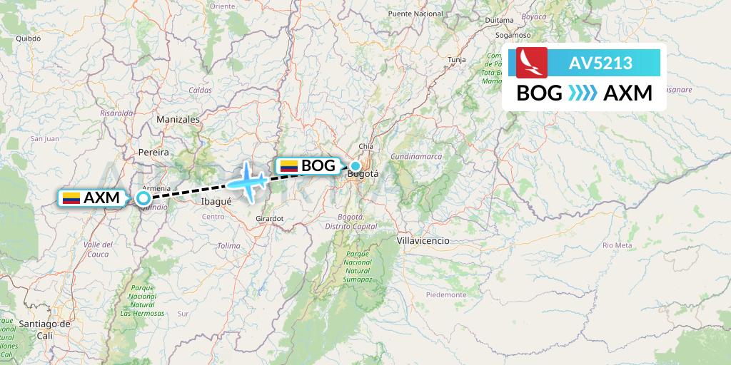 AV5213 Avianca Flight Map: Bogota to Armenia