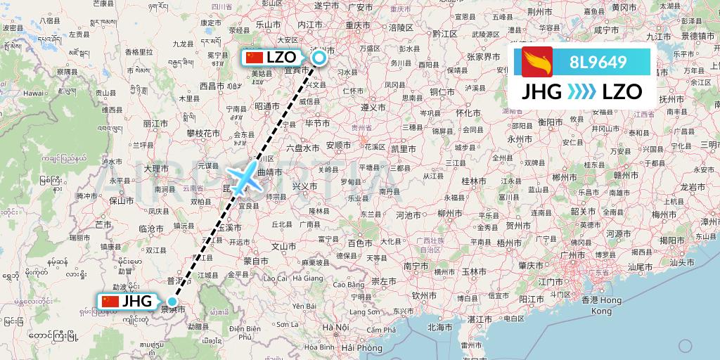 8L9649 Lucky Air Flight Map: Jinghong to Luzhou