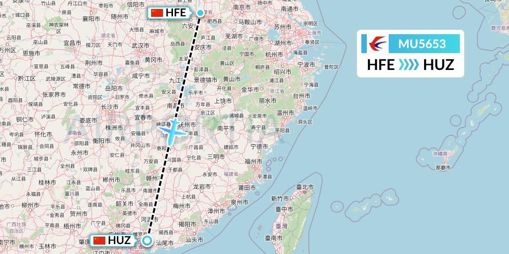 MU5653 China Eastern Airlines Flight Map: Hefei to Huizhou