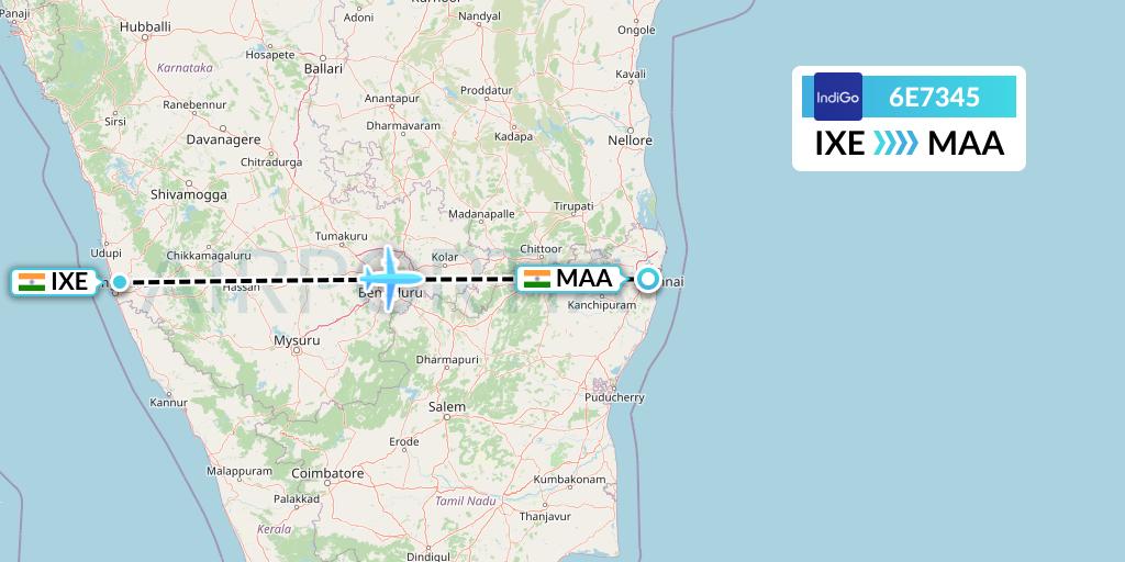 6E7345 IndiGo Airlines Flight Map: Mangalore to Chennai