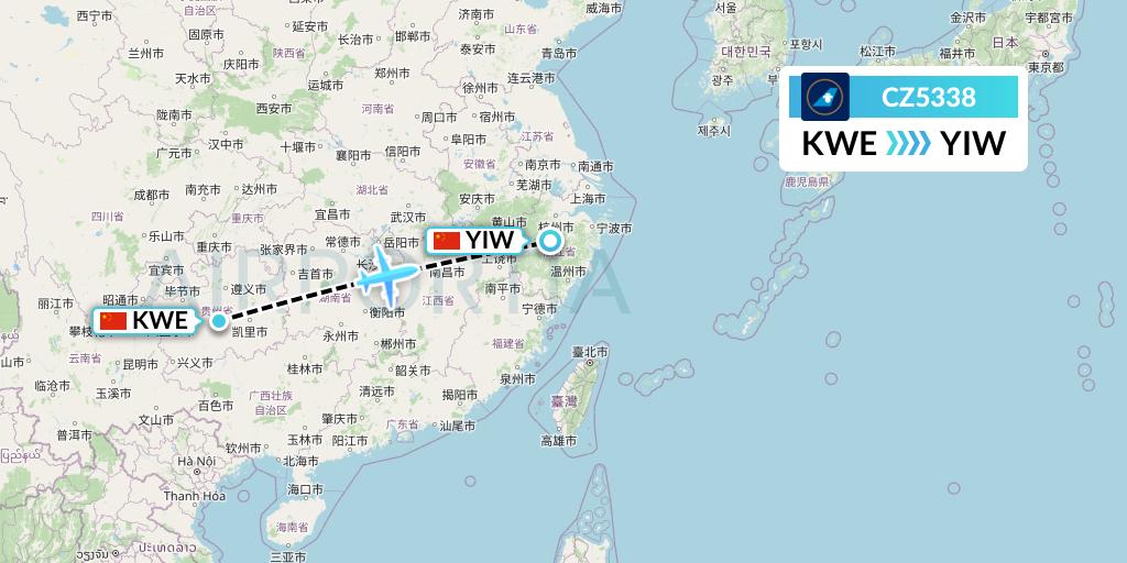CZ5338 China Southern Airlines Flight Map: Guiyang to Yiwu
