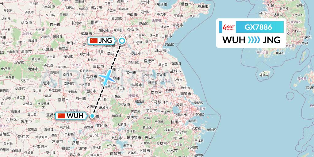 GX7886 GX Airlines Flight Map: Wuhan to Jining
