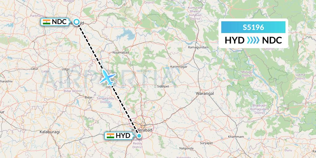 S5196 Star Air Flight Map: Hyderabad to Nanded