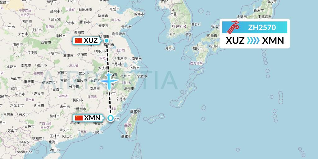 ZH2570 Shenzhen Airlines Flight Map: Xuzhou to Xiamen