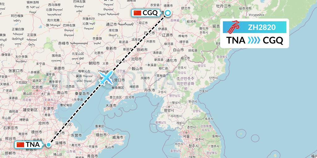 ZH2820 Shenzhen Airlines Flight Map: Jinan to Changchun