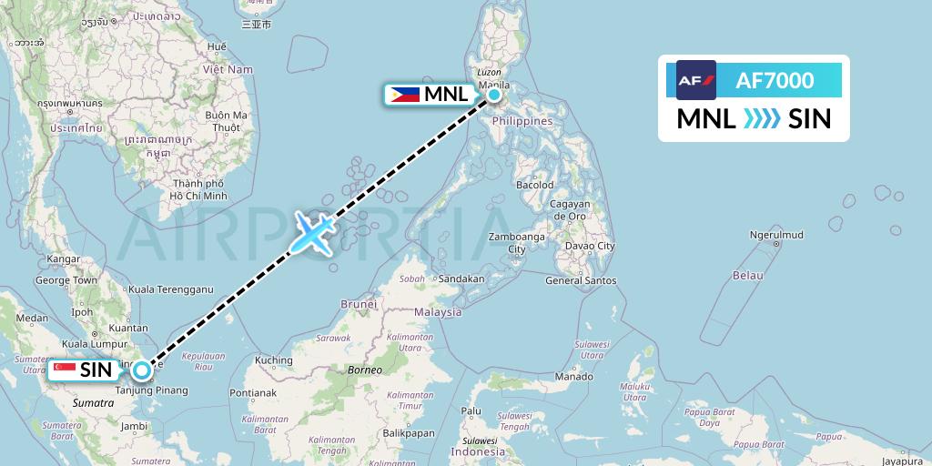 AF7000 Air France Flight Map: Manila to Singapore