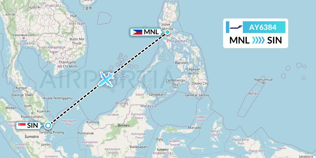 AY6384 Finnair Flight Map: Manila to Singapore