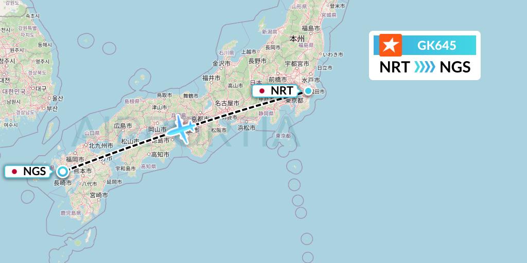 GK645 JetStar Japan Flight Map: Tokyo to Nagasaki