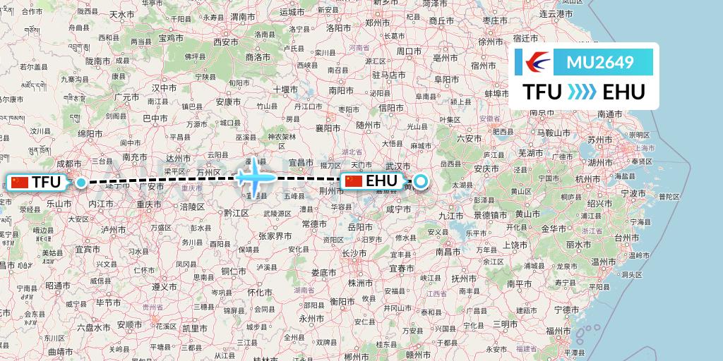 MU2649 China Eastern Airlines Flight Map: Chengdu to Wuhan