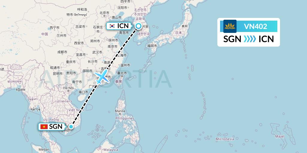VN402 Vietnam Airlines Flight Map: Ho Chi Minh City to Seoul