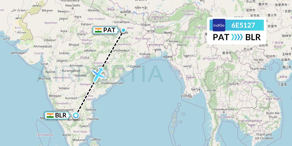 6E5127 IndiGo Airlines Flight Map: Patna to Bangalore