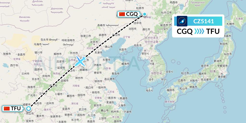 CZ5141 China Southern Airlines Flight Map: Changchun to Chengdu
