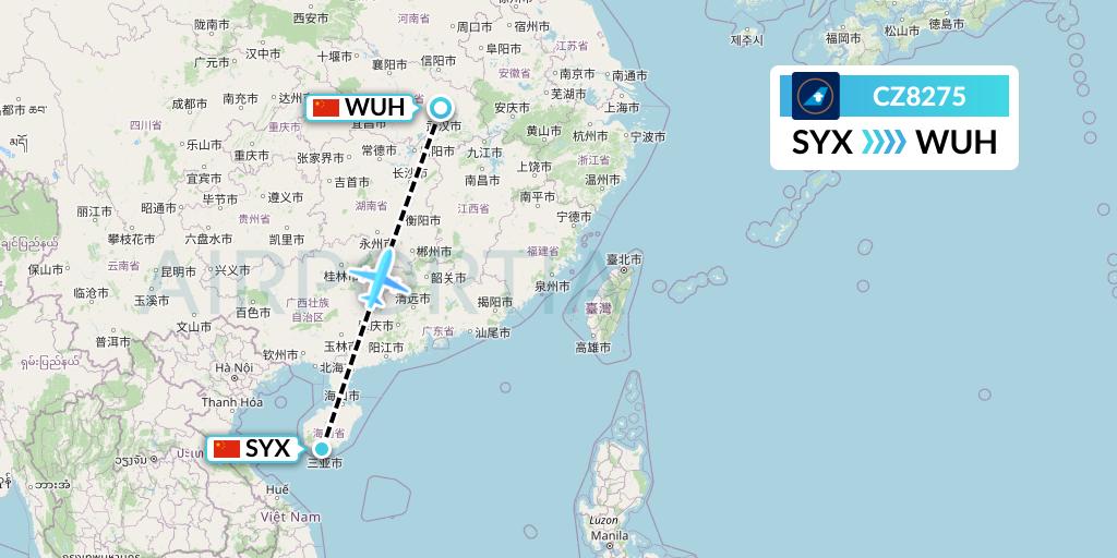 CZ8275 China Southern Airlines Flight Map: Sanya to Wuhan