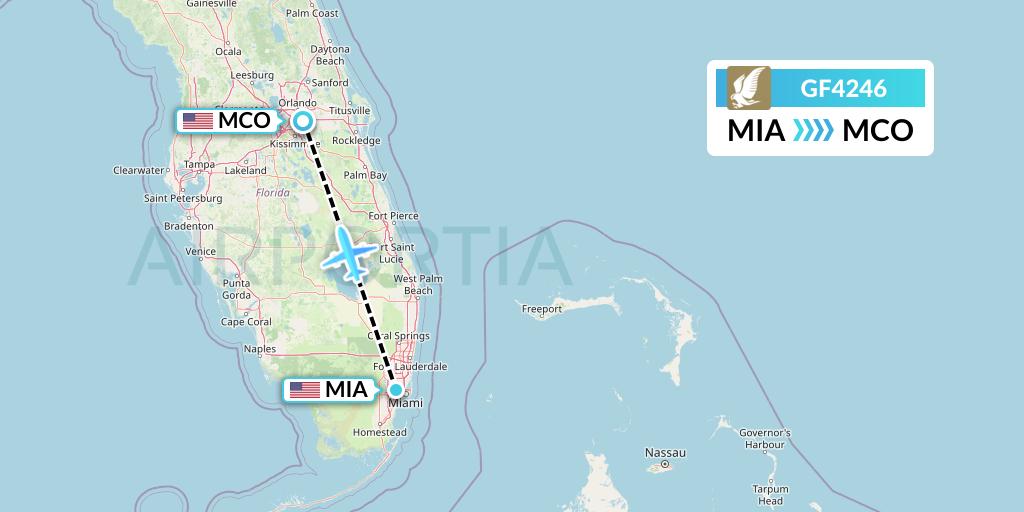 GF4246 Gulf Air Flight Map: Miami to Orlando