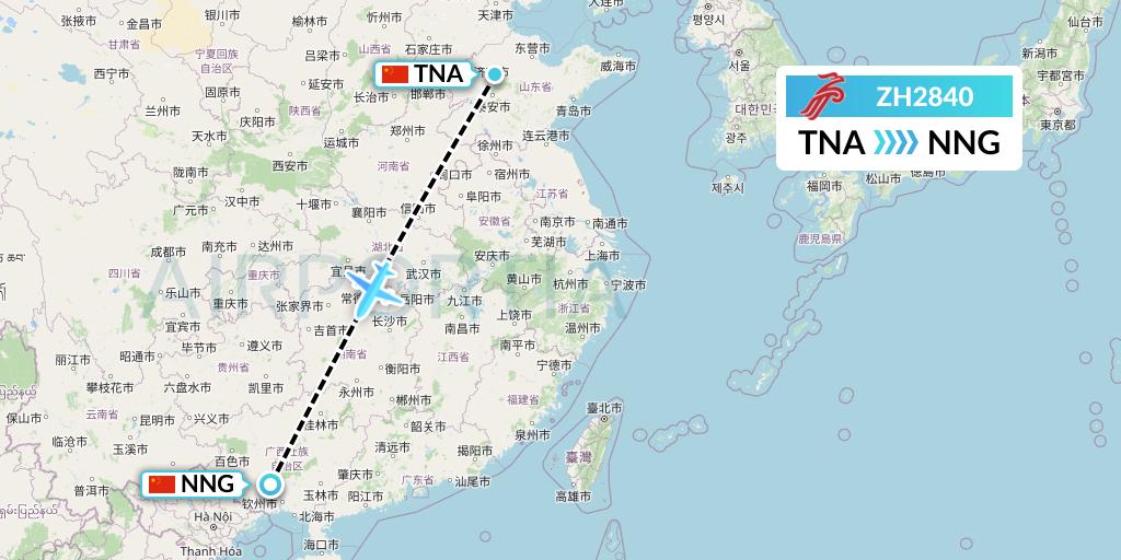 ZH2840 Shenzhen Airlines Flight Map: Jinan to Nanning