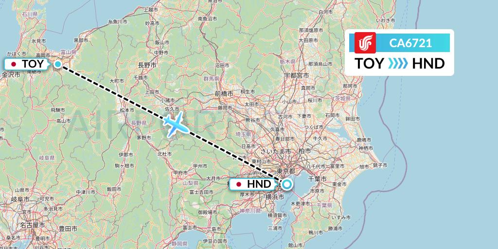 CA6721 Air China Flight Map: Toyama to Tokyo