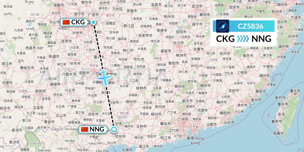 CZ5836 China Southern Airlines Flight Map: Chongqing to Nanning