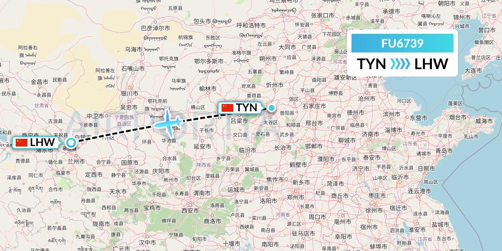 FU6739 Fuzhou Airlines Flight Map: Taiyuan to Lanzhou