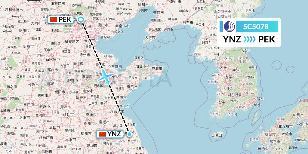 SC5078 Shandong Airlines Flight Map: Yancheng to Beijing
