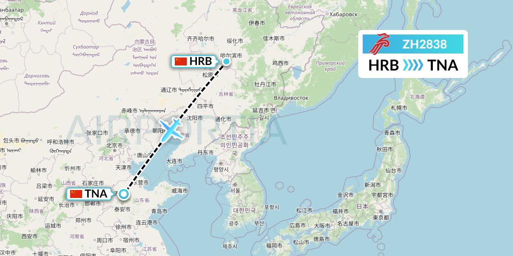 ZH2838 Shenzhen Airlines Flight Map: Harbin to Jinan