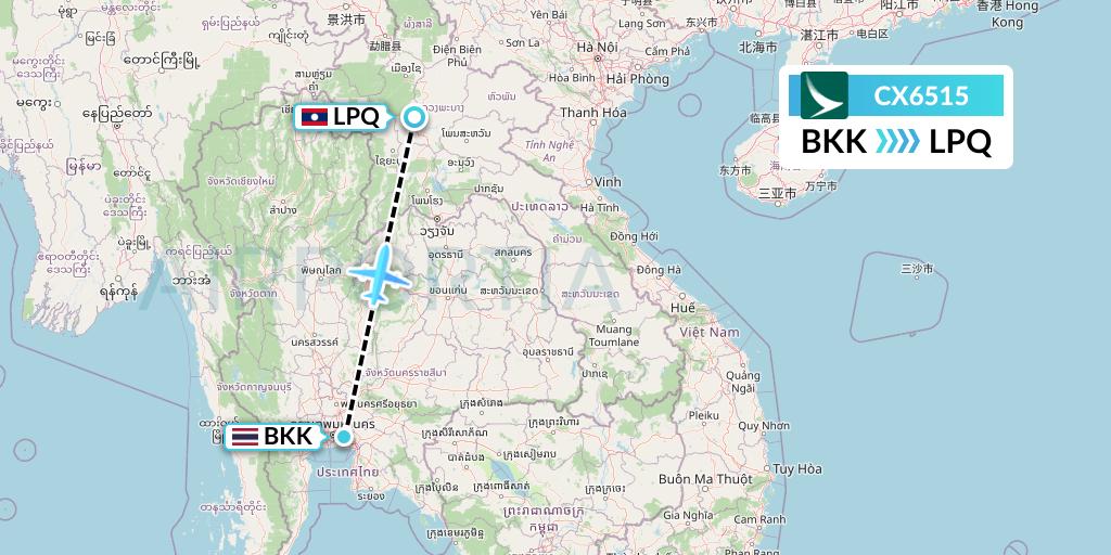 CX6515 Cathay Pacific Flight Map: Bangkok to Luang Prabang
