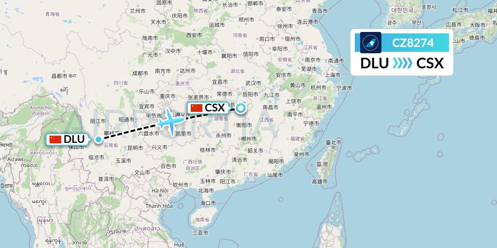 CZ8274 China Southern Airlines Flight Map: Dali to Changsha