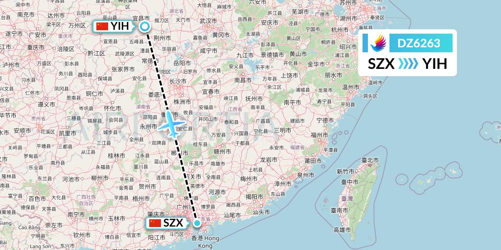 DZ6263 Donghai Airlines Flight Map: Shenzhen to Yichang