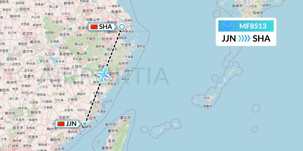 MF8513 Xiamen Airlines Flight Map: Jinjiang to Shanghai