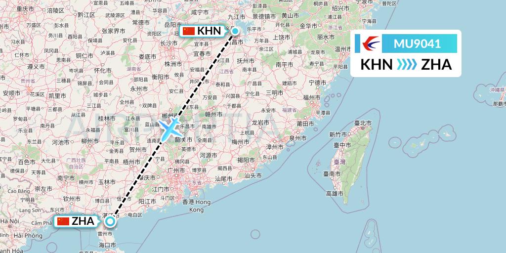 MU9041 China Eastern Airlines Flight Map: Nanchang to Zhanjiang