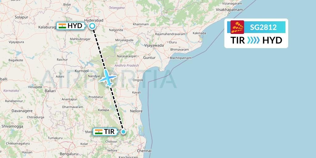 SG2812 SpiceJet Flight Map: Tirupati to Hyderabad